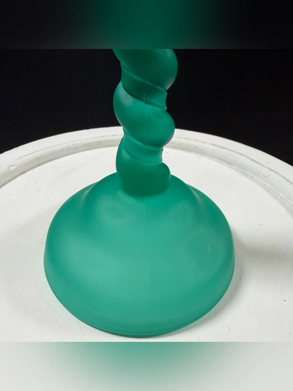 Vintage Tiffin Frosted Emerald Green/Blue Spiral Candlestick Holder 8 1/2” H